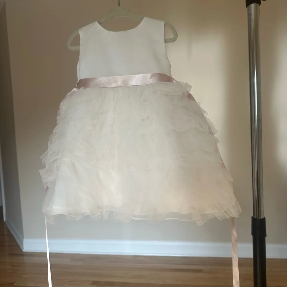 Joan Calabrese for Mon Cheri 12M Pink Ivory Satin Tulle FlowerGirl
